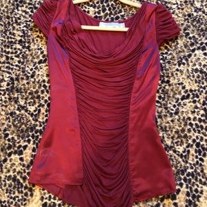 Mixed fabric blouse. Silk and rayon/spandex.